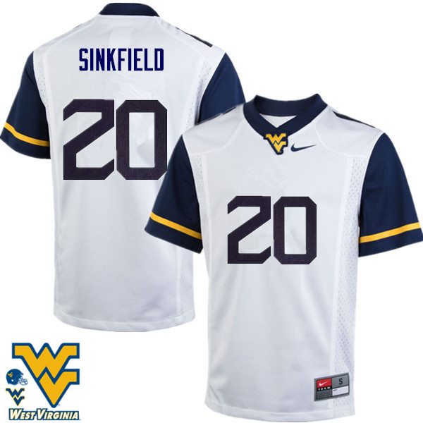 NCAA Men's Alec Sinkfield West Virginia Mountaineers White #20 Nike Stitched Football College Authentic Jersey QS23H18GT